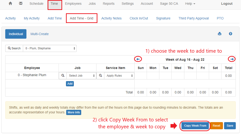 Copy Worked Hours From A Previous Week Using Copy Week From Button VeriClock