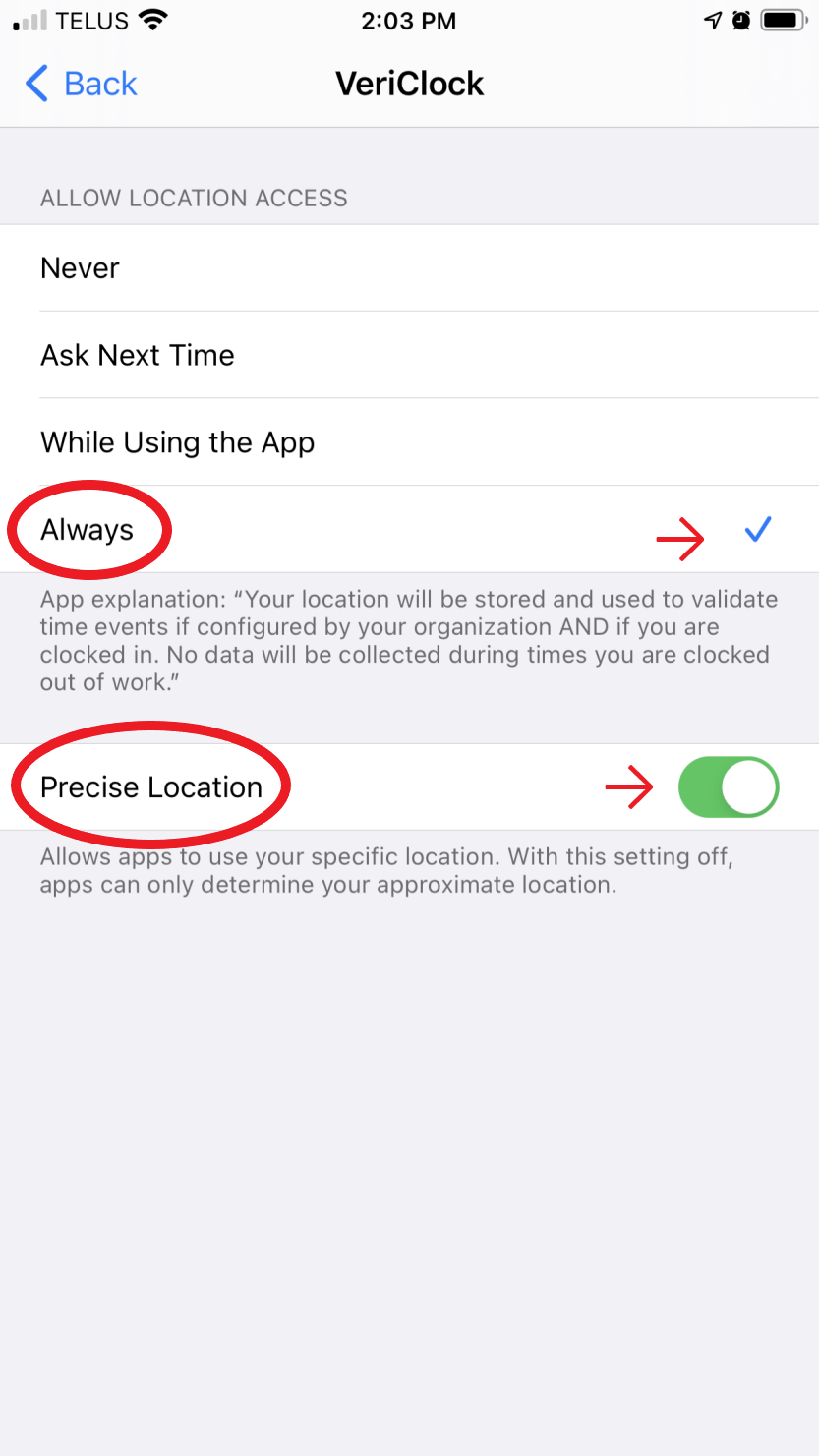How to Configure your iPhone settings for GPS tracking VeriClock